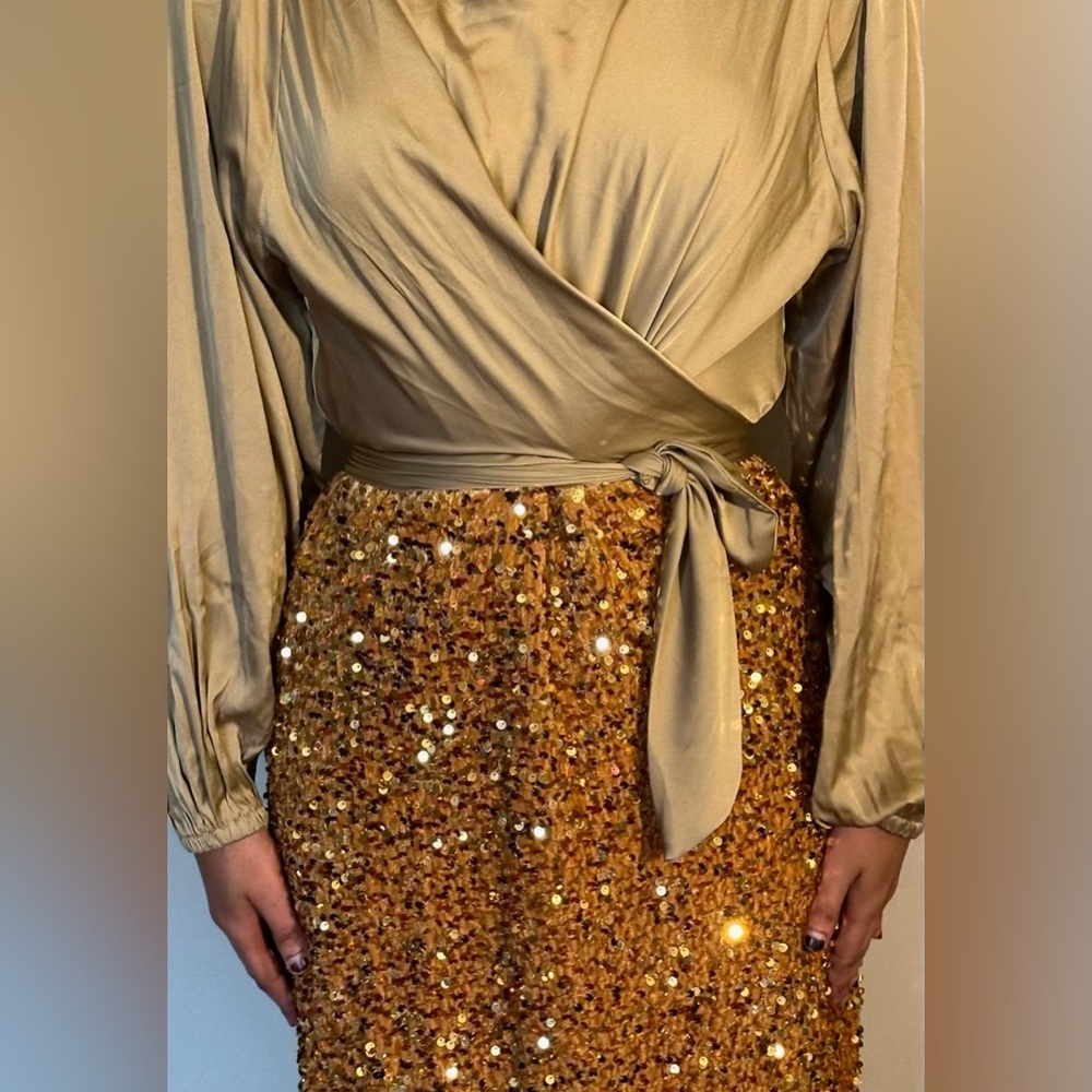 Elegant Gold Sequin Wrap Skirt